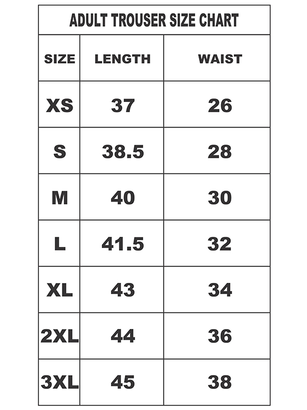 Track Pant Size chart image